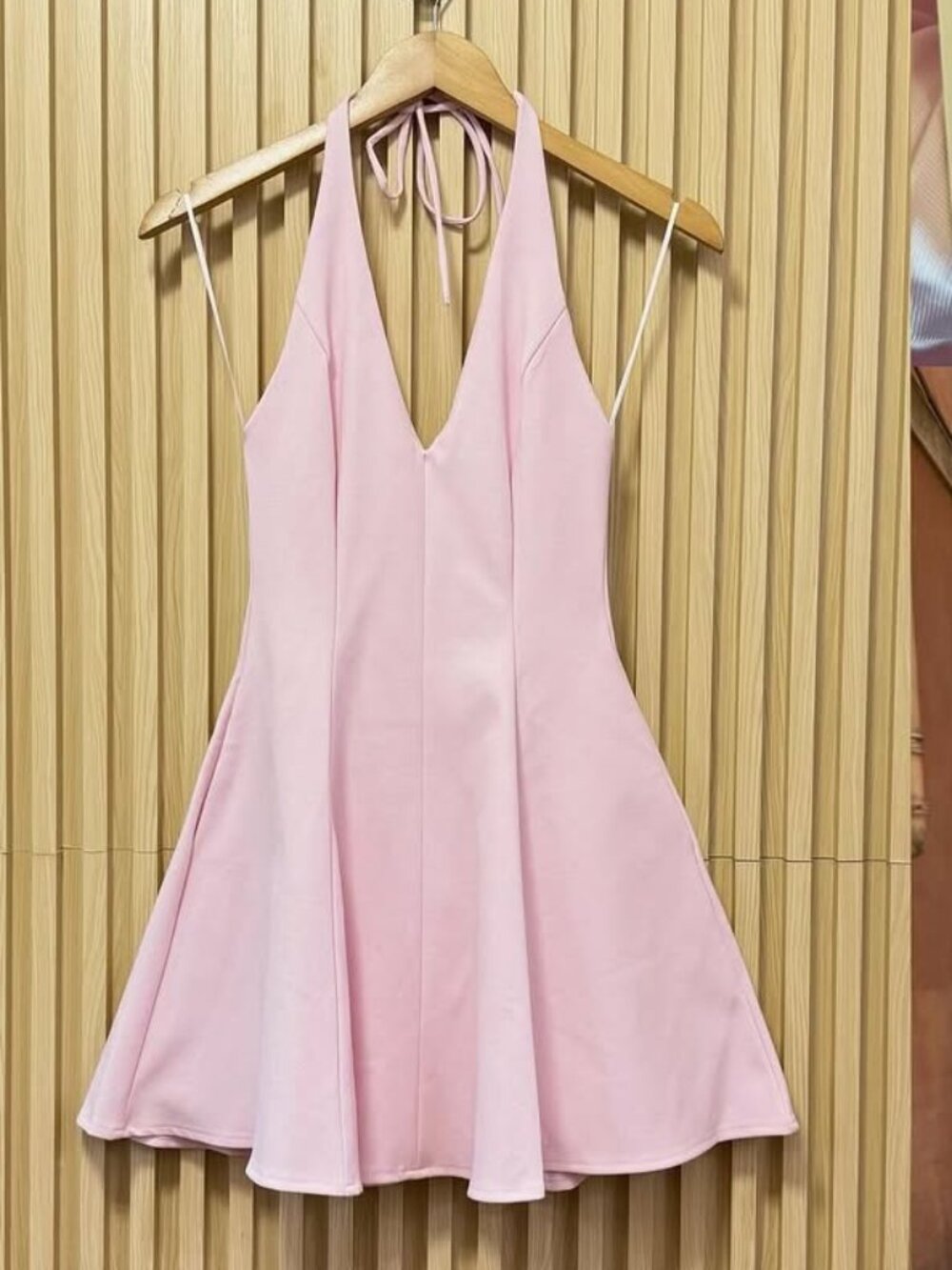 ZARA Pink Halter Mini Dress Pastel Size Large Euro Summer Coquette Indie - Picture 2 of 10